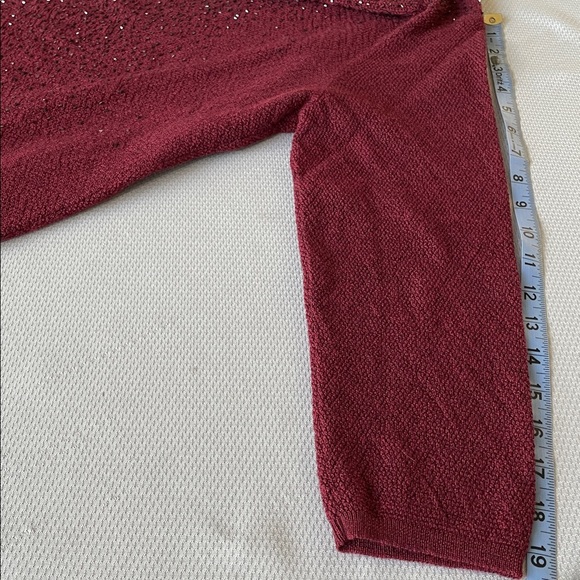 New Eileen Fisher Burgundy Merino Wool Draped Neck Glass Beaded Sweater Large - Picture 6 of 7